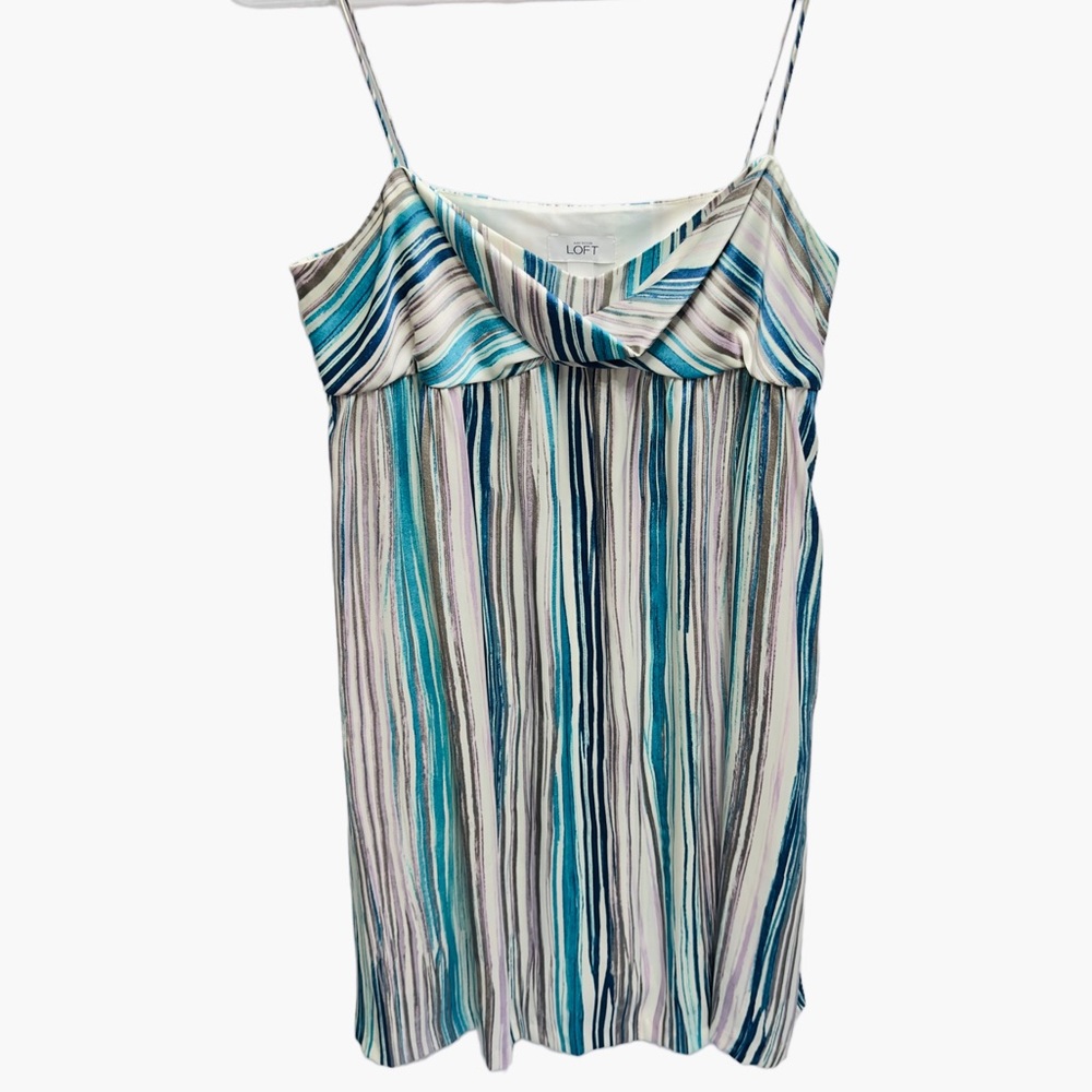 Tuxedo Satin Silky Knit Pinstripe Striped Drape Cowl Neck Mini Slip Dress